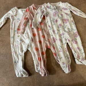 3 Pack Pink Floral Fruit Footies Pajamas Size 9m